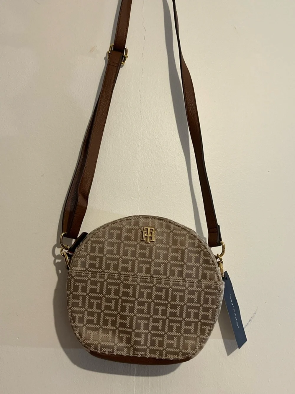 Tommy Hilfiger Beige Monogram Round Crossbody with Brown Strap - Picture 10 of 10